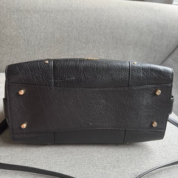 COACH Womens Mercer Satchel Hand Shoulder Bag Black Grain Leather Gold Turn Lock - Picture 4 of 16